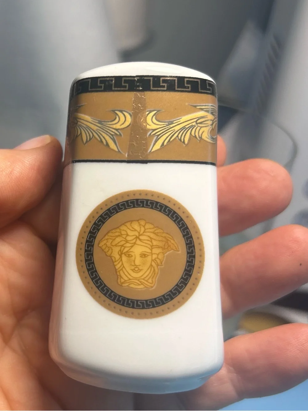 Versace-Inspired White and Gold Decorative Porcelain salt or pepper shaker. (One